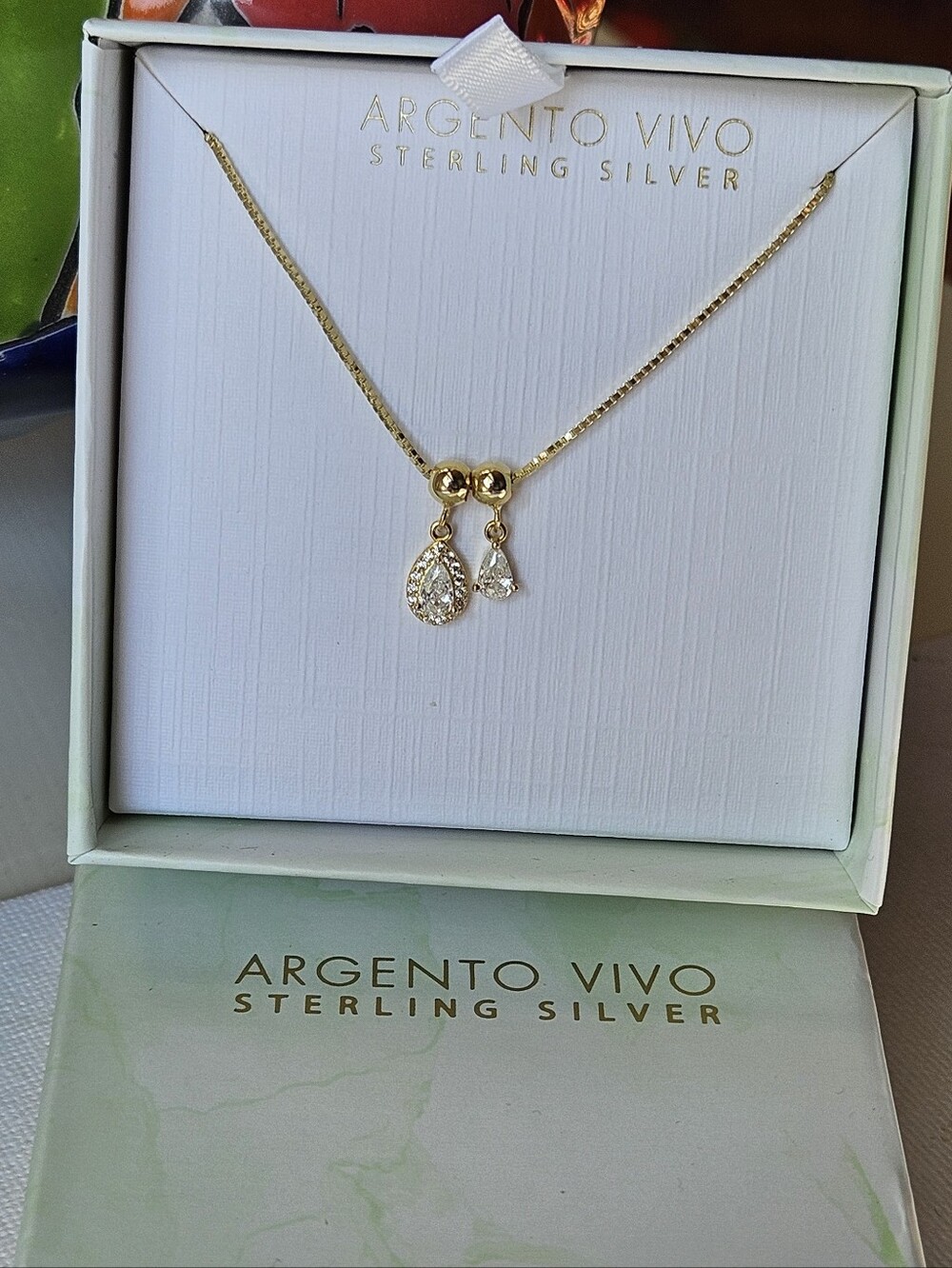 Argento Vivo Sterling Silver Double Cubic Zirconia Teardrop Pendant Necklace